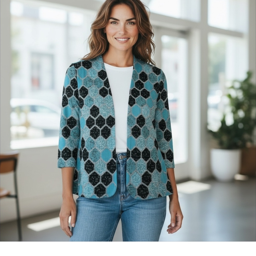 Ming Wang Cardigan Sweater Front Clasp‎ Closure Women's small geometric